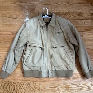 Vintage Mixed Blues Jacket Bomber Cream Leather  Suede Men's Size Large Aztec